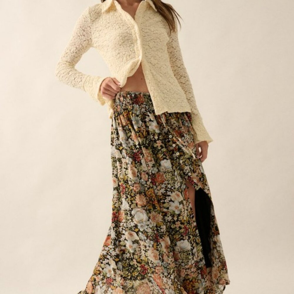 FRONT SLIT FLORAL MAXI SKIRT